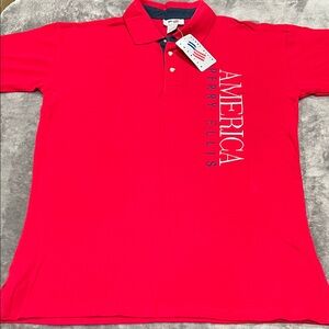 Vintage 90’s Perry Ellis Bold Red Polo Shirt for Men NWT 10/10 condition